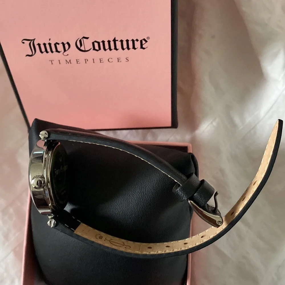 JUICY COUTURE BLACK GENUINE LEATHER STRAP WATCH MSRP 145.00 NWT